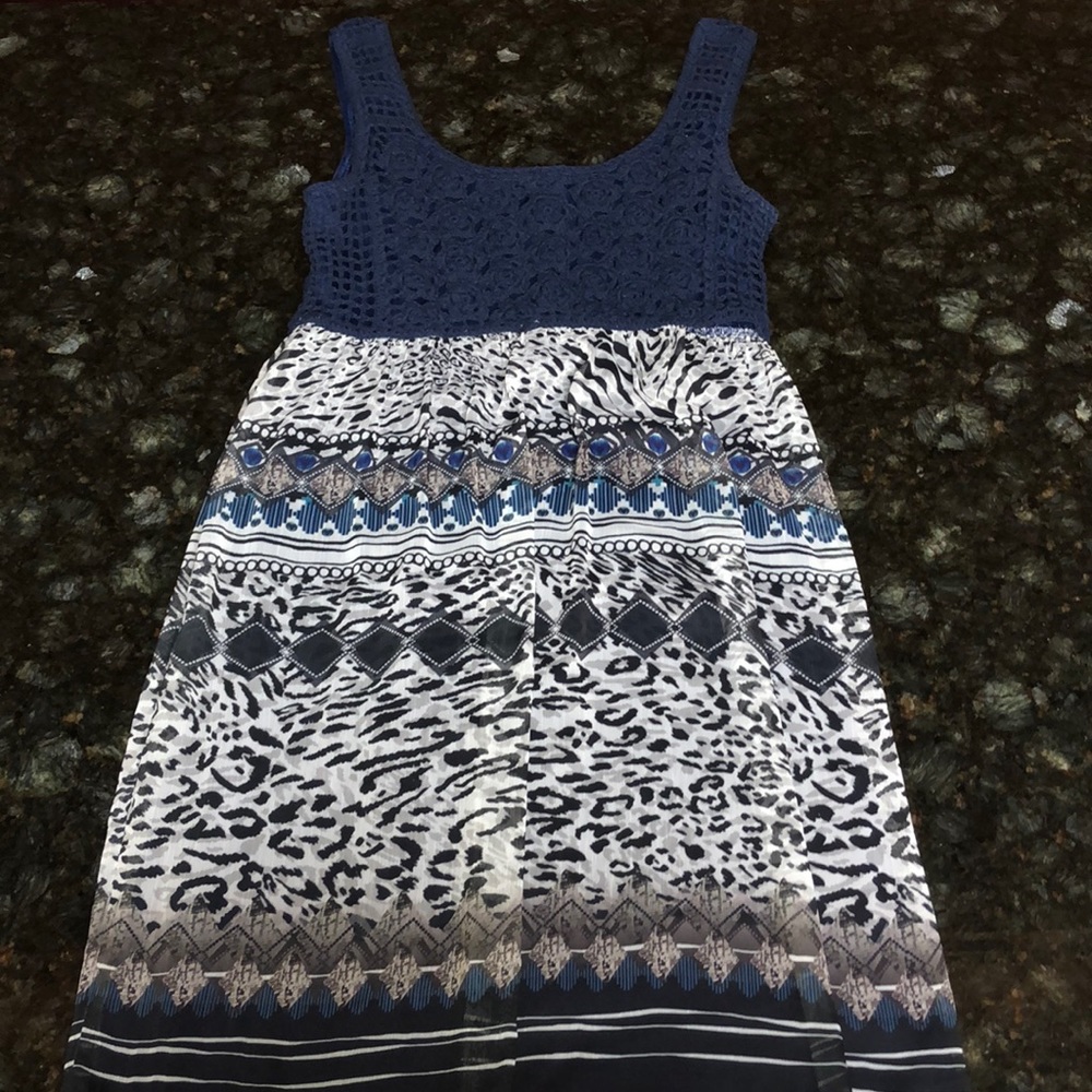 Knit top navy blue chiffon dress